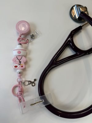 Pink Scrub Healthcare ScopeClip with Stethoscope Charm