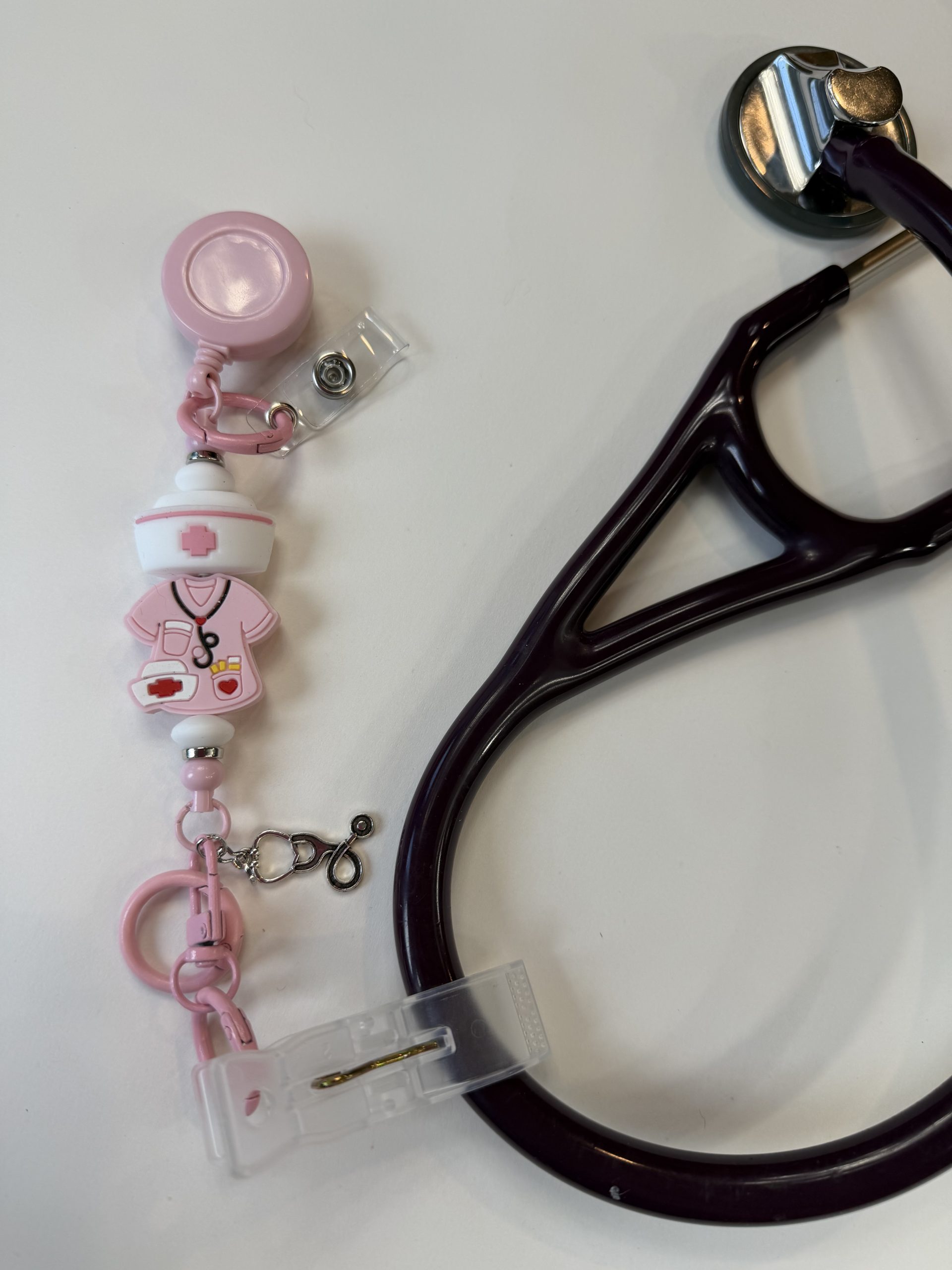 Pink Scrub Healthcare ScopeClip with Stethoscope Charm
