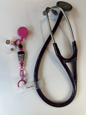 Hot pink heart coffee cup clip with white coffee cup charm