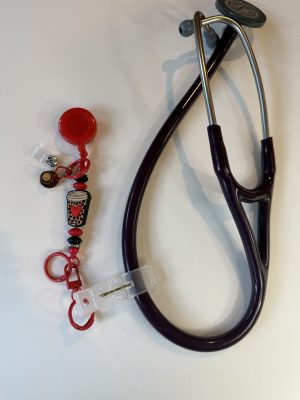 Red heart coffee cup clip with brown coffee cup charm