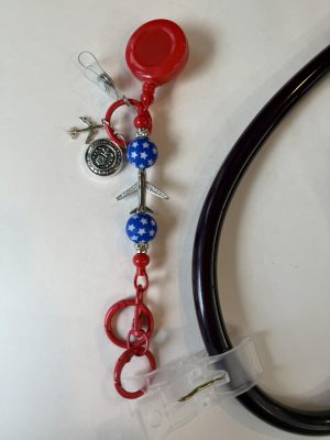 USAF plane clip with blue star beads, USAF, and plane charm