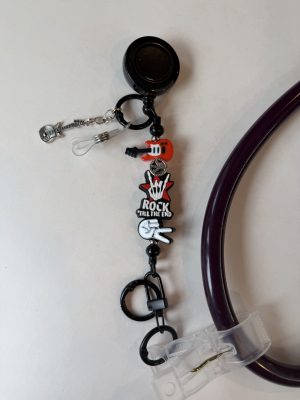 Rock till the end clip with peace and guitar bead and silver guitar charm